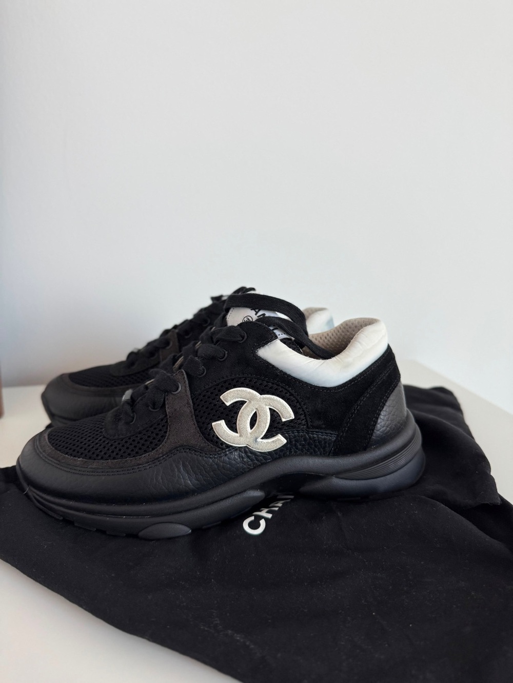 Chanel Black & White CC Logo Women's Sneakers